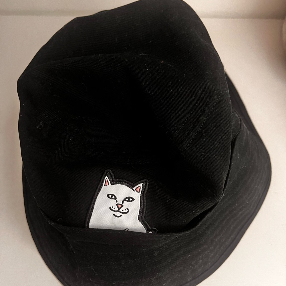 Black Bucket Hat with Cat Patch